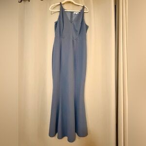 Dusty Blue V-Neck Dress – Elegant Form Fitting Formal Gown